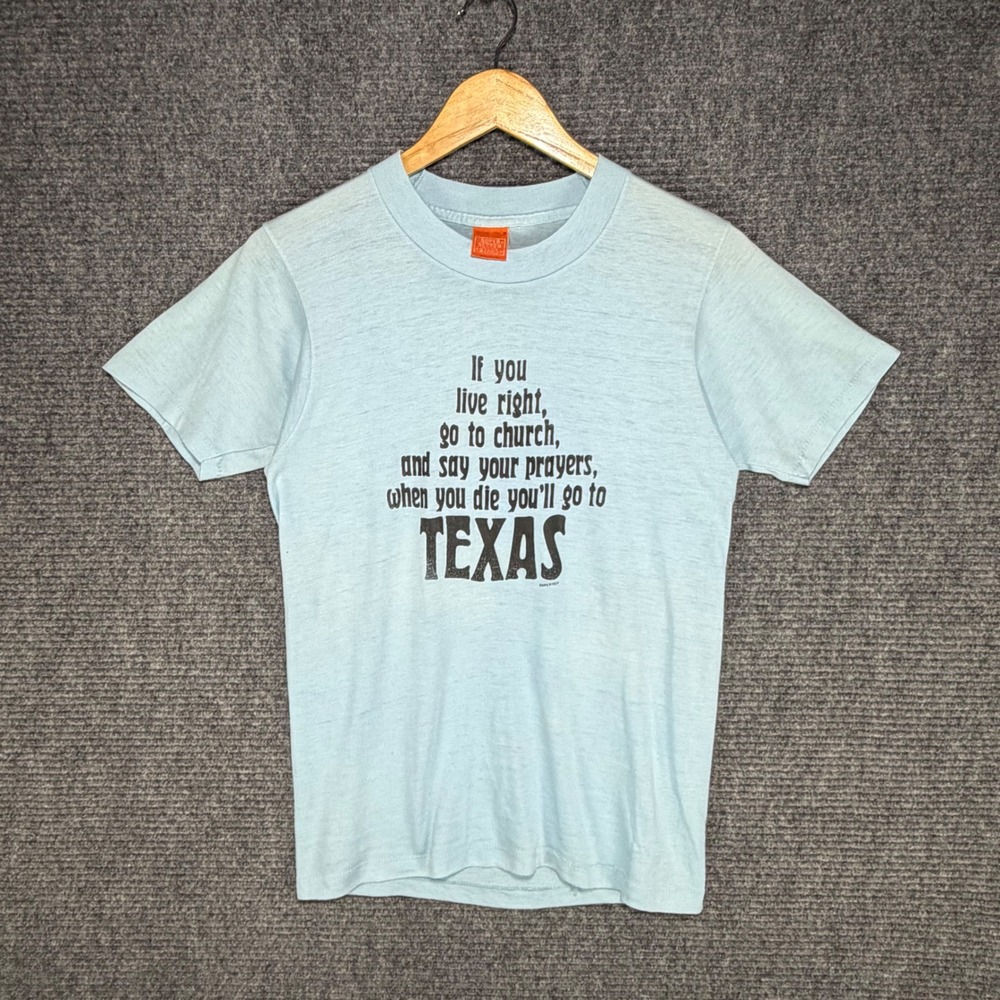 Vintage Super Screen Stars Texas Graphic T-Shirt Light Blue M Humorous Quote